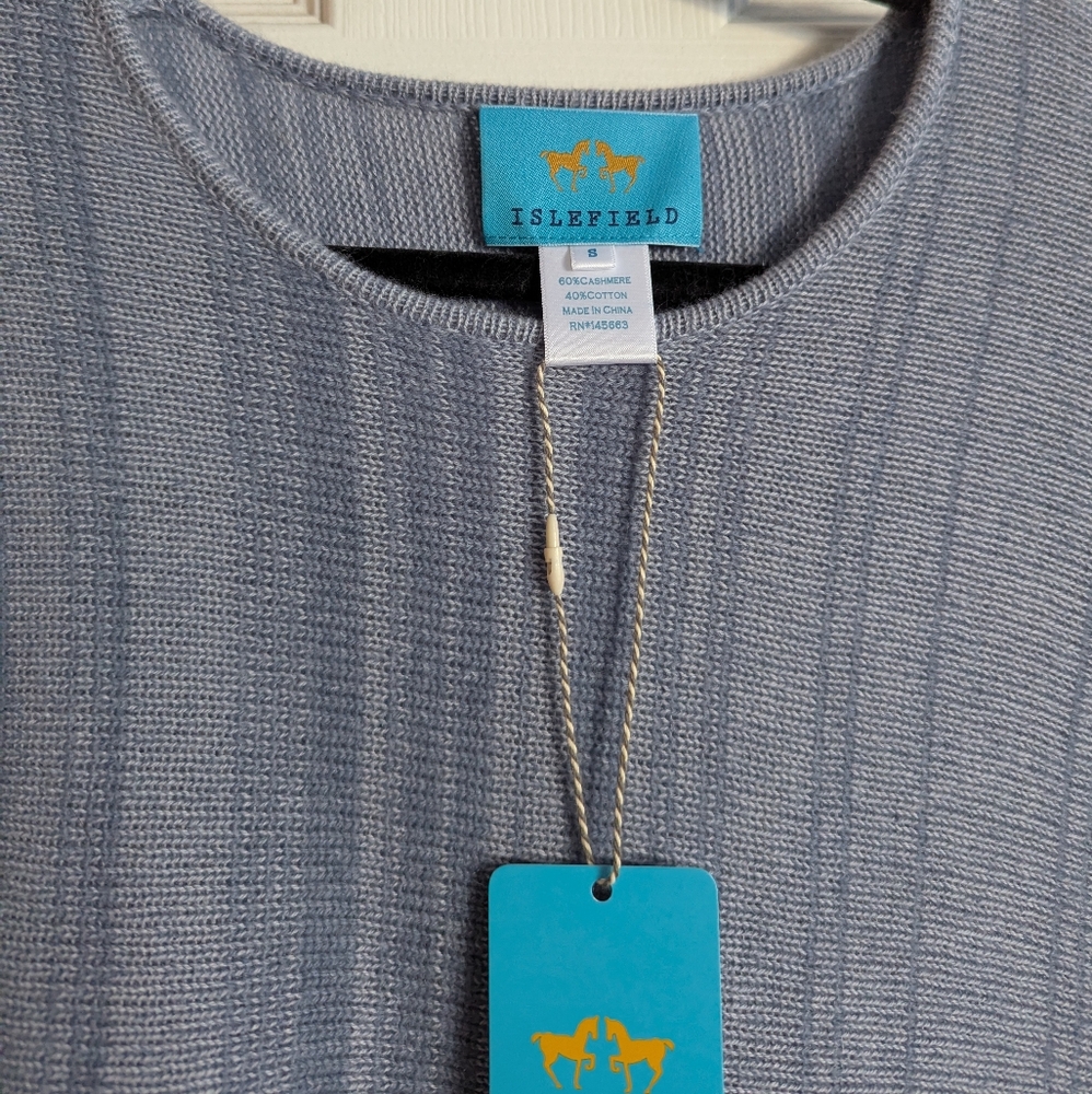 Women's Blue Stripe Cashmere Sweater With Dolman sleeves. - Picture 2 of 4
